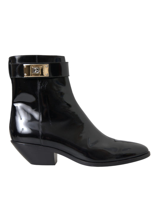 Black Logo Appliqué Leather Ankle Boots Shoes