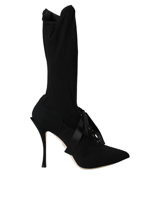 Black Stiletto Heels Mid Calf Boots Shoes