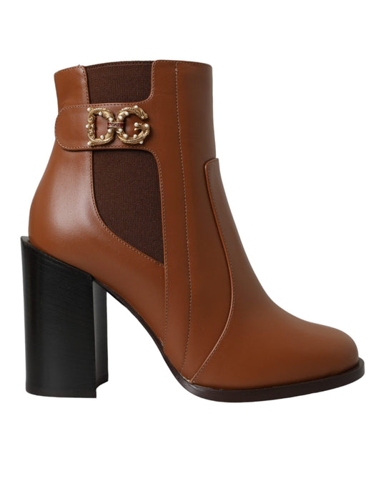 Brown Leather AMORE Heels Ankle Boots Shoes