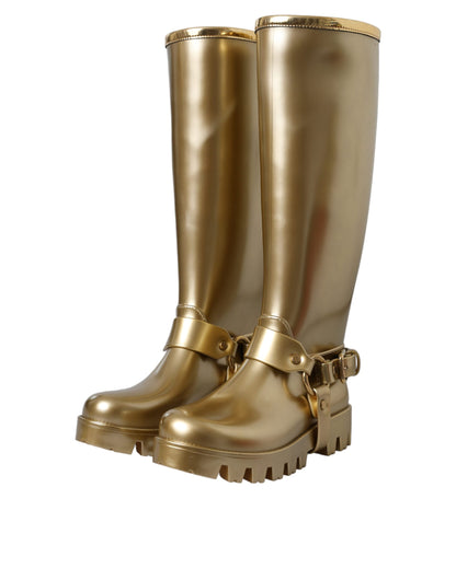 Metallic Gold Rubber PVC Rain Boots Shoes