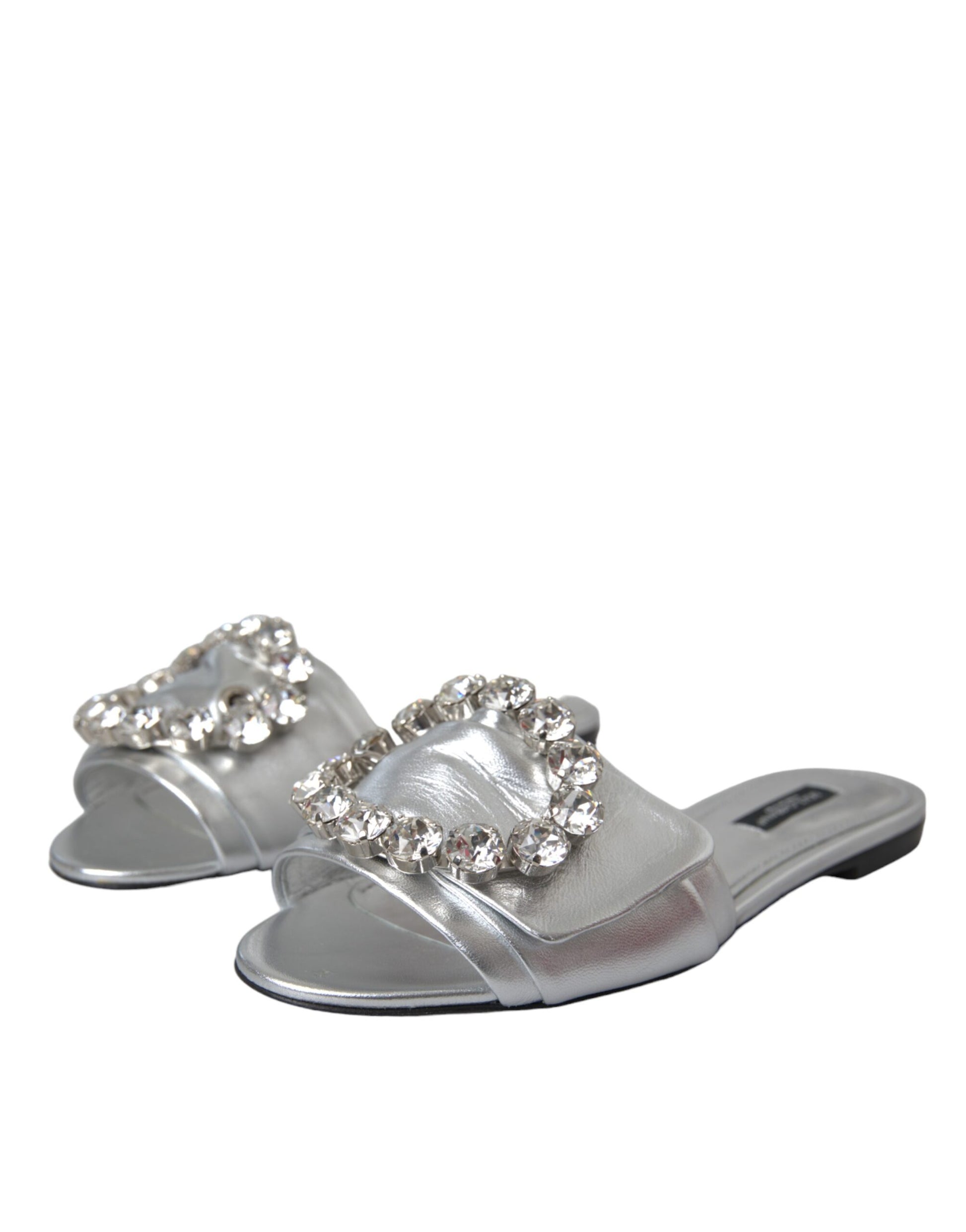 Silver Crystal Leather Flats Sandals Shoes