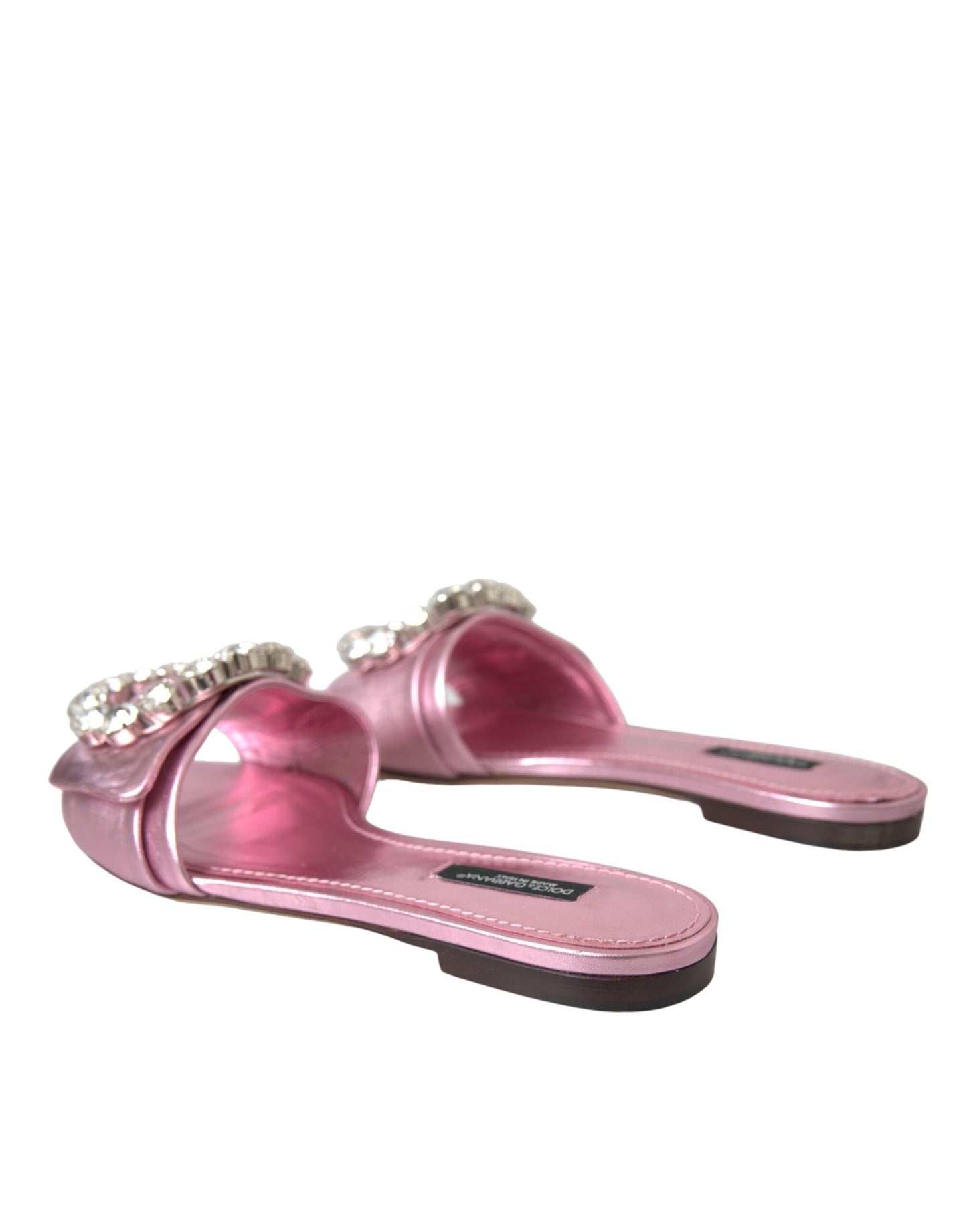 Pink Crystal Leather Flats Sandals Shoes