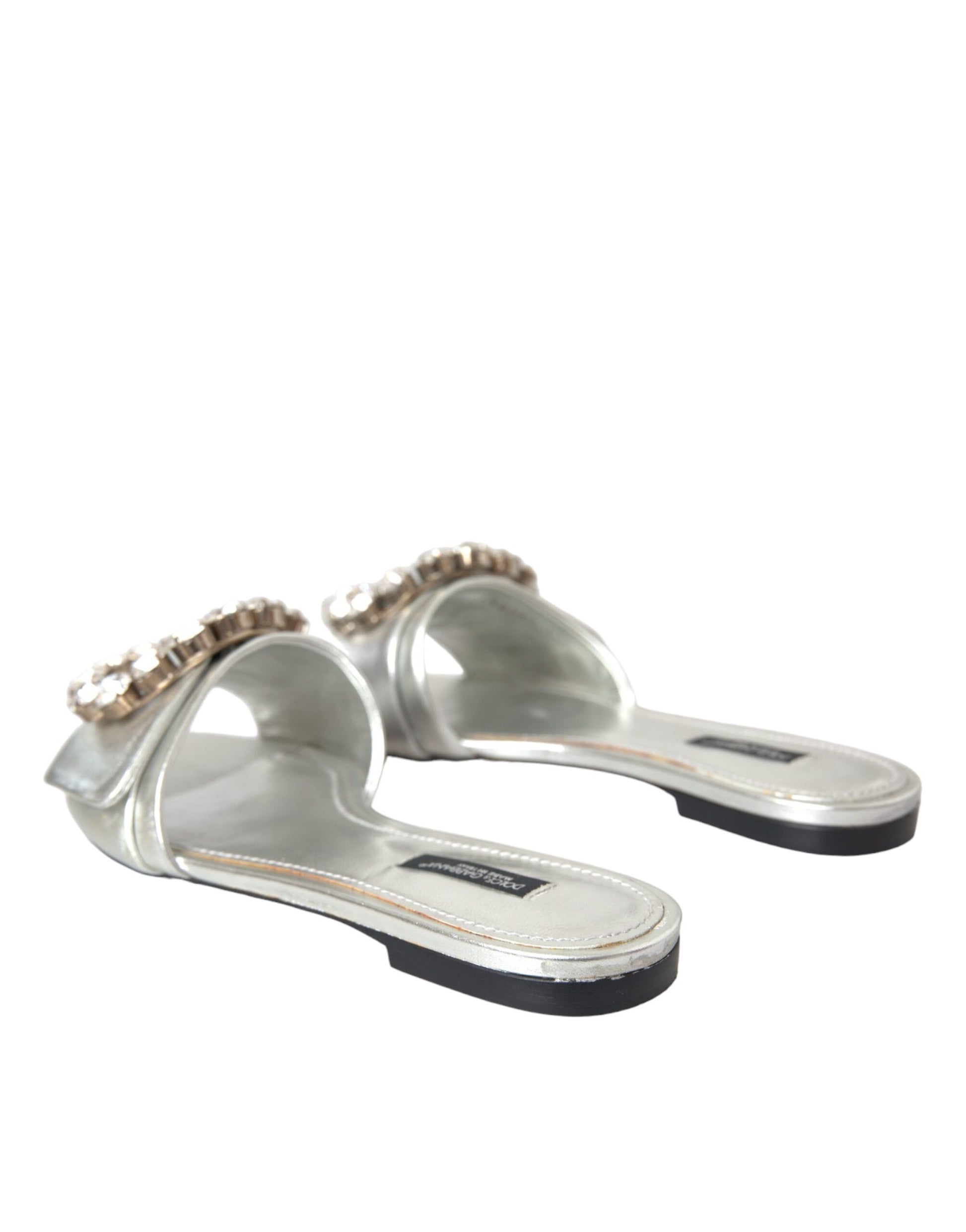 Silver Crystal Leather Flats Sandals Shoes