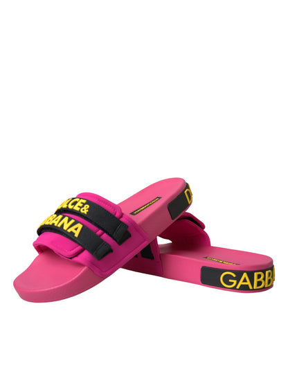 Pink Black Logo Beachwear Flats Sandals Shoes