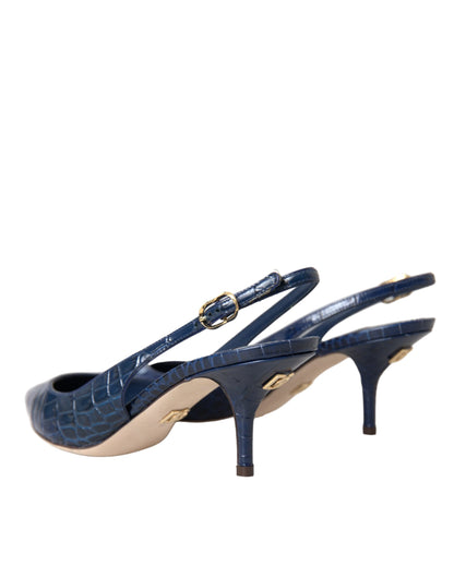 Dark Blue Croc Leather Slingbacks Shoes