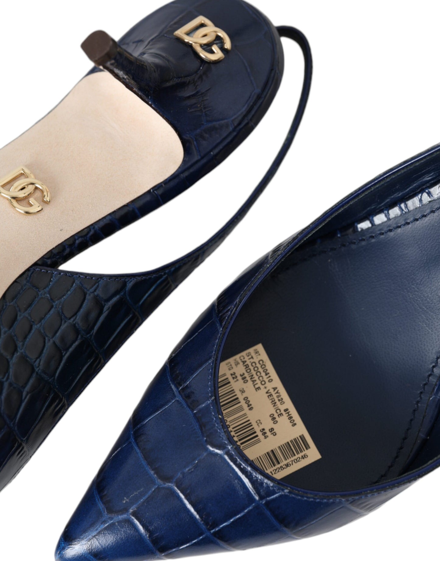 Dark Blue Croc Leather Slingbacks Shoes