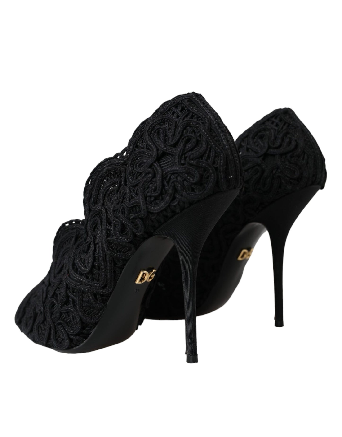 Black Cordonetto Ricamo Pump Open Toe Shoes