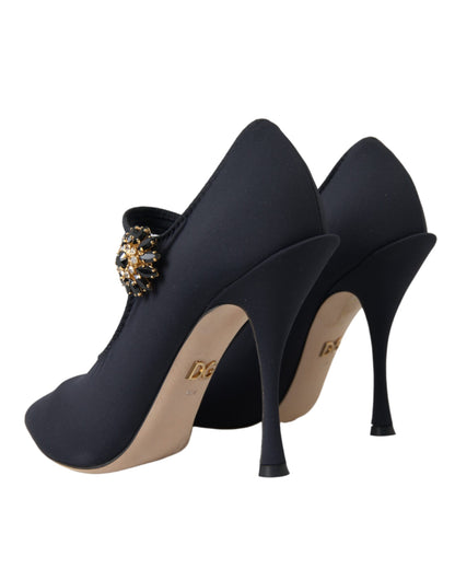 Black Mary Jane Jersey Crystal Pumps Shoes