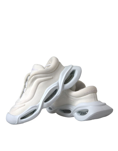 White Padded Fabric Wave Low Top Sneakers Shoes