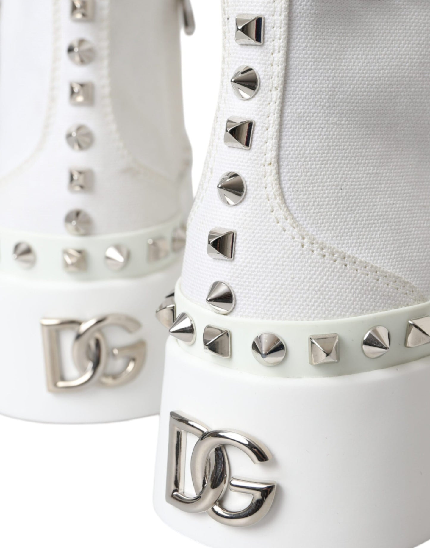 White Canvas Studded Sneakers Boots Shoes