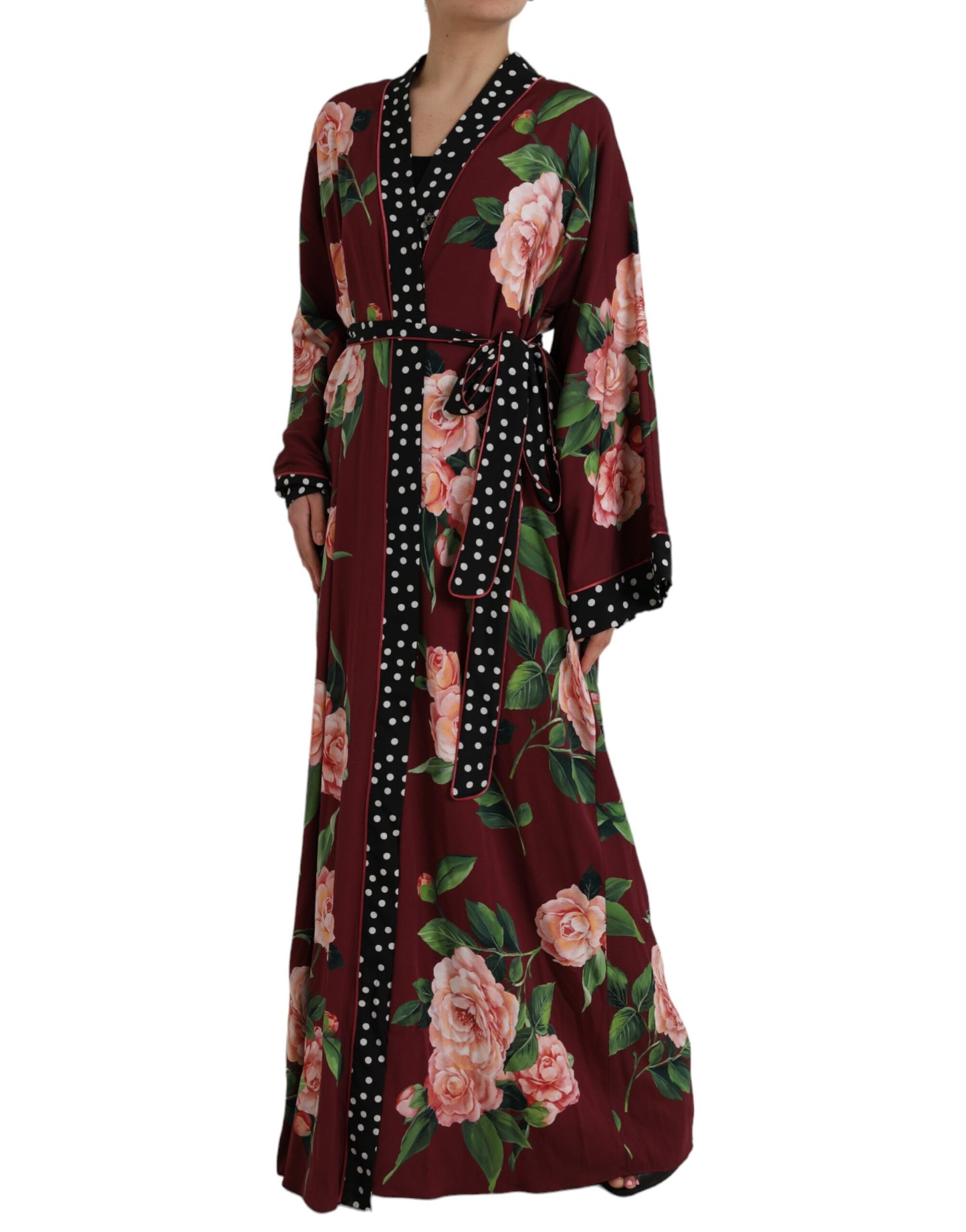 Bordeaux Floral Maxi Kaftan Crepe Robe Dress