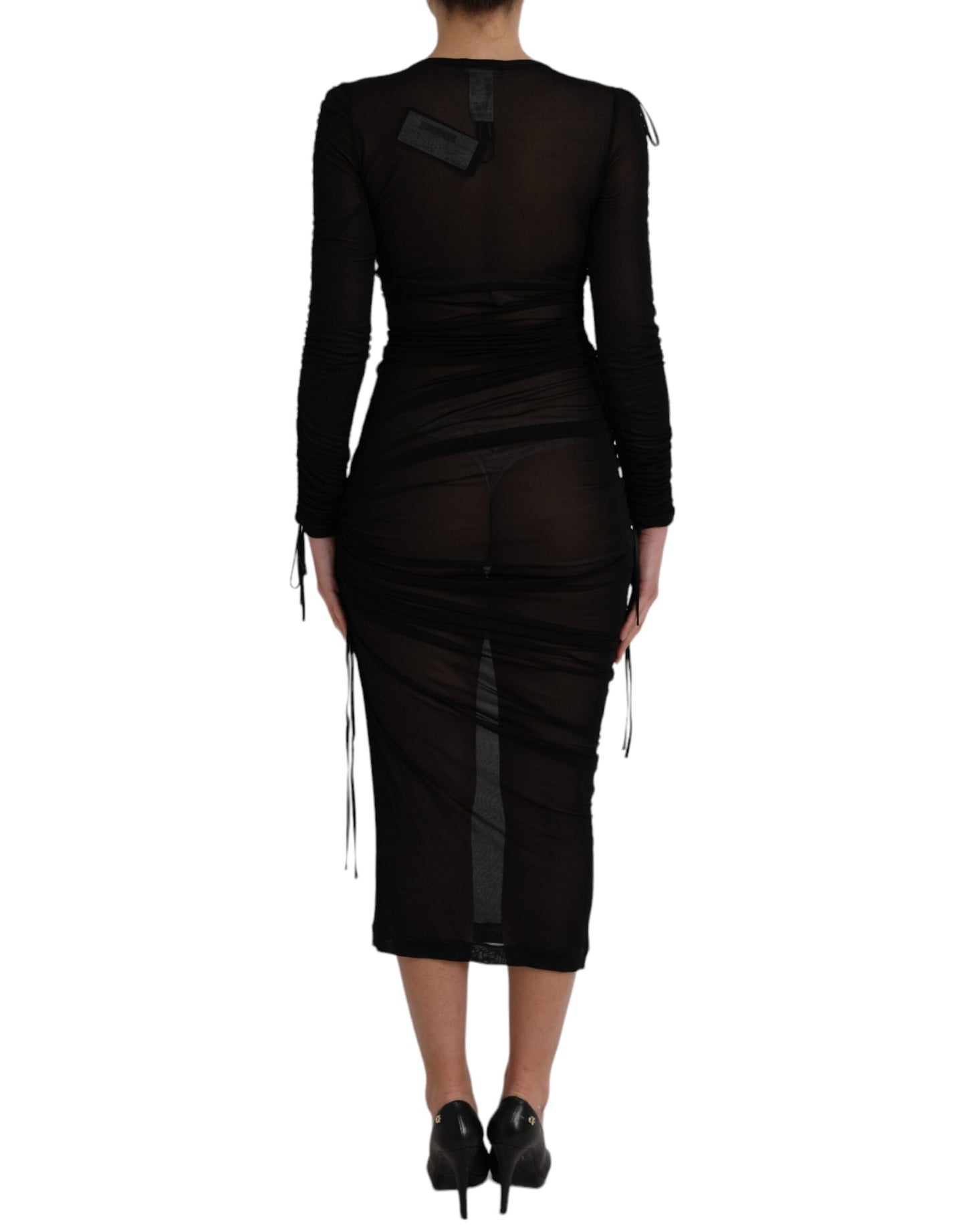 Black Sheer Bodycon Sheath Midi Dress