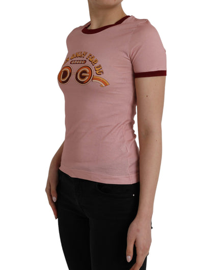 Pink Cotton Short Sleeves Crew Neck T-shirt