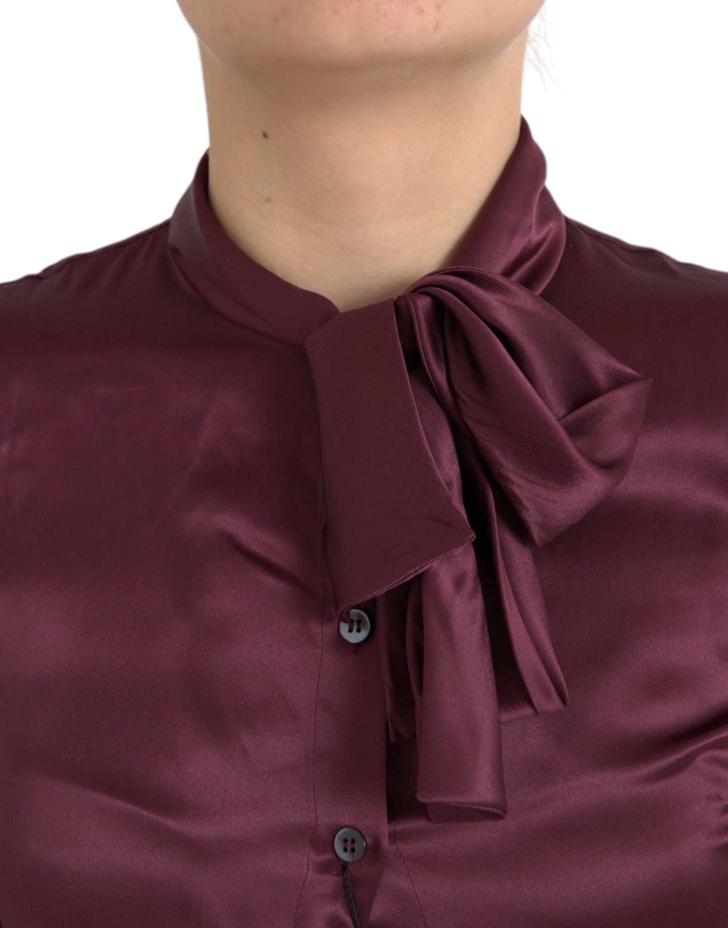 Maroon Ascot Collar Long Sleeve Top Blouse