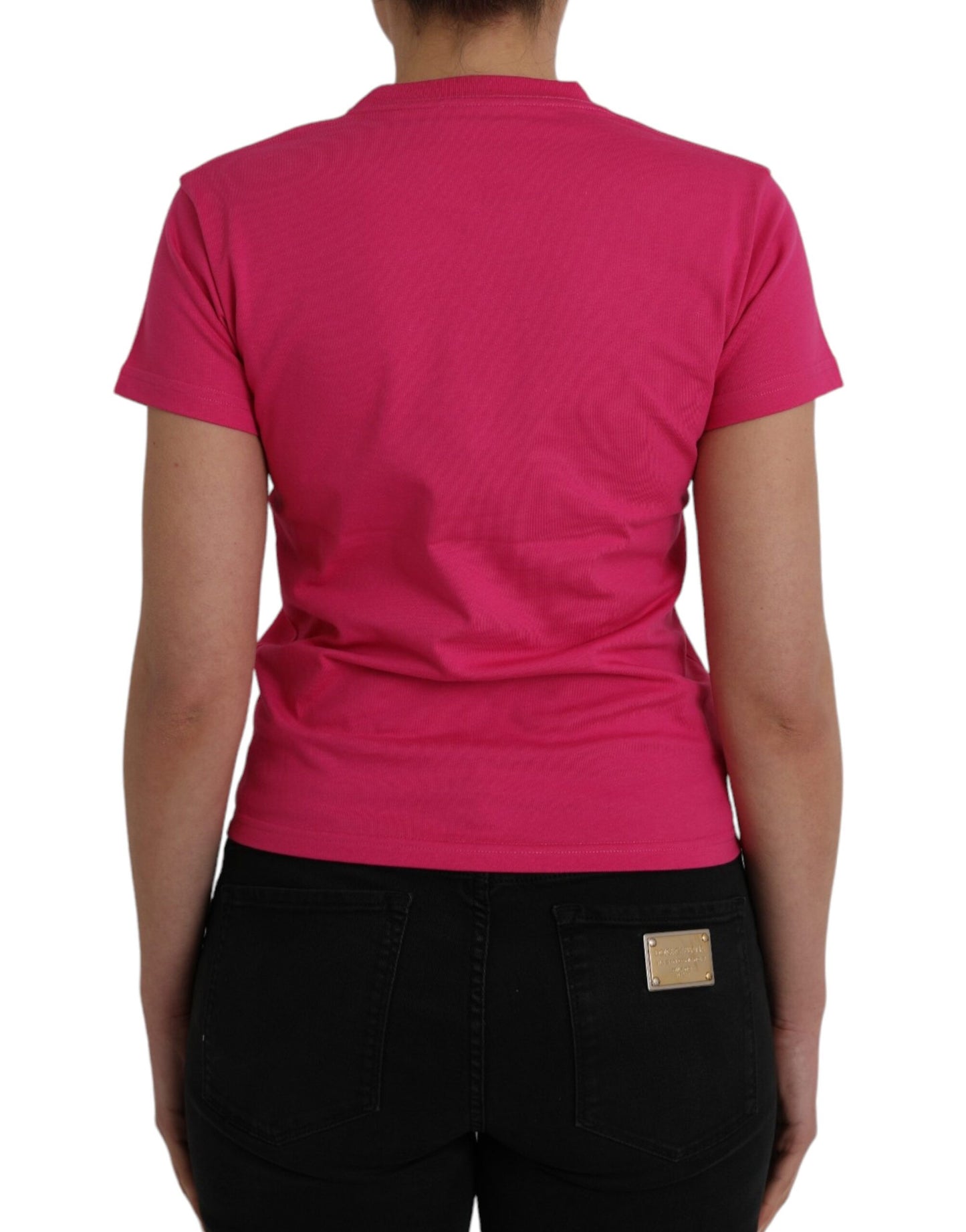 Pink Cotton Crew Neck Short Sleeves Tee Top T-shirt