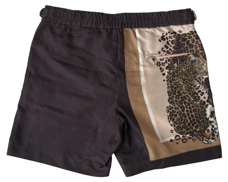 Dark Brown Leopard Beachwear Swimwear Shorts