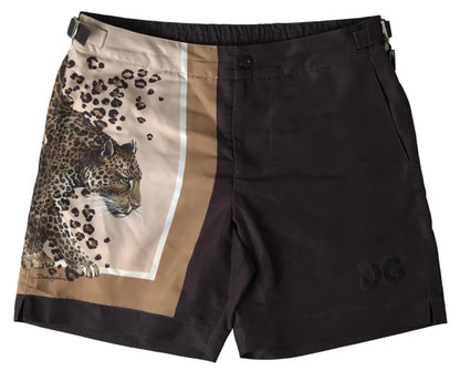 Dark Brown Leopard Beachwear Swimwear Shorts