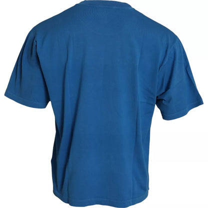 Blue Logo Print Short Sleeve Cotton T-shirt