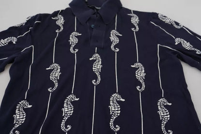 Dark Blue Sea Horse Collared Polo T-shirt