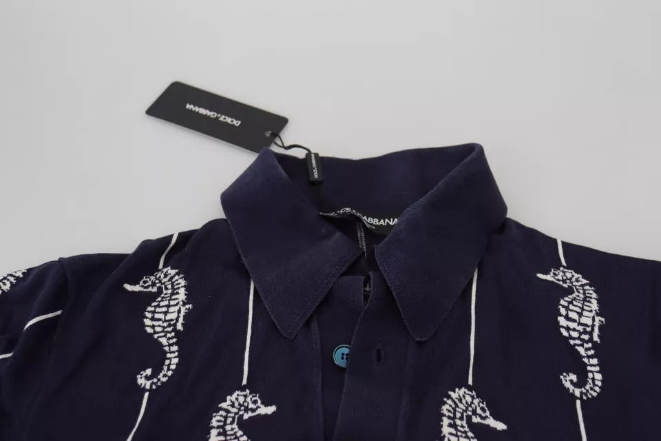 Dark Blue Sea Horse Collared Polo T-shirt