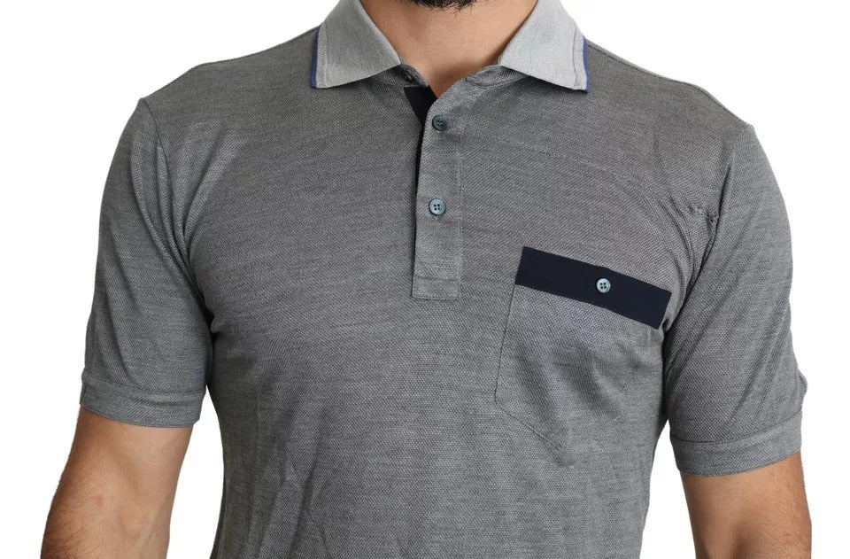 Gray Collared Silk Polo Top Shirt T-shirt