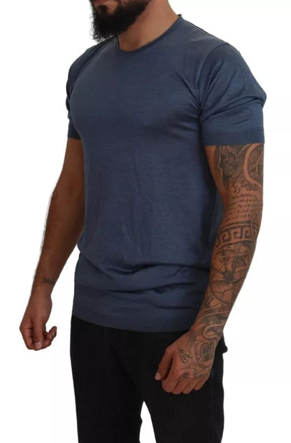 Light Blue Silk Men Short Sleeves T-shirt