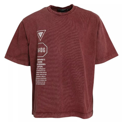 Maroon Print Round Neck Short Sleeves T-shirt