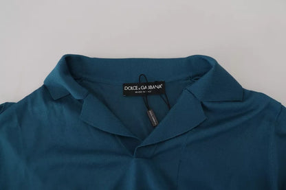 Blue Collared Short Sleeves Silk T-shirt