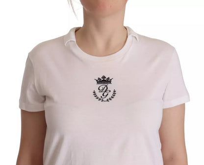 White DG Crown Print Cotton Collared Neck T-shirt