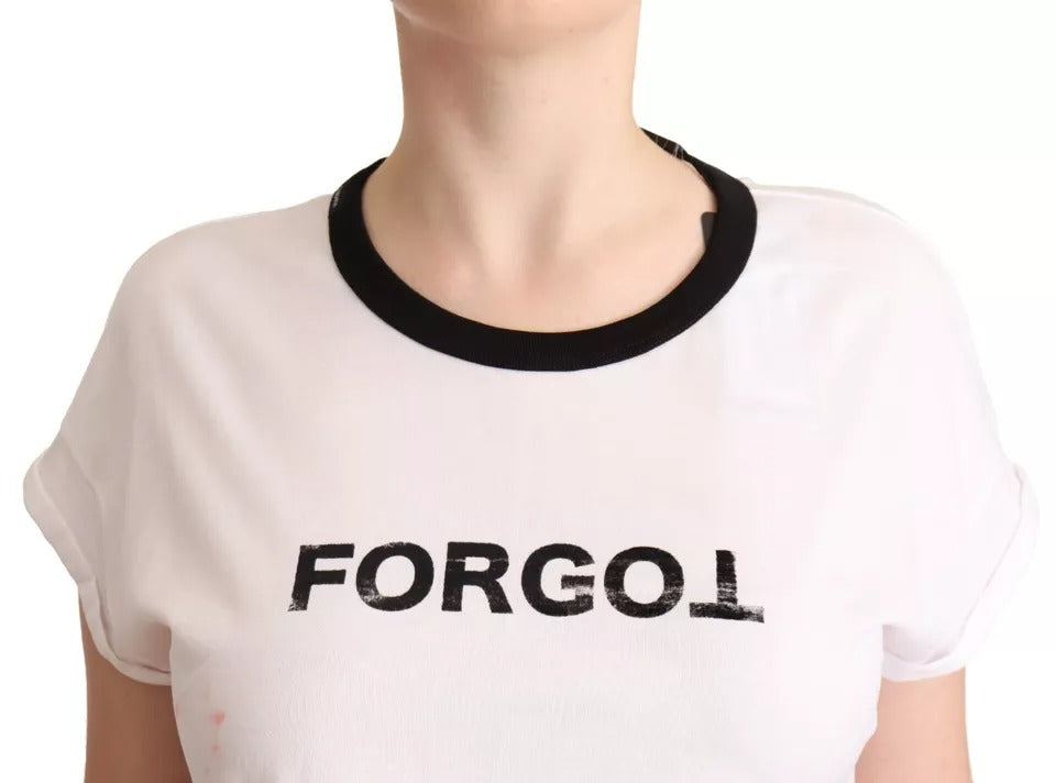 White Forgot Print Short Sleeves Crop T-shirt