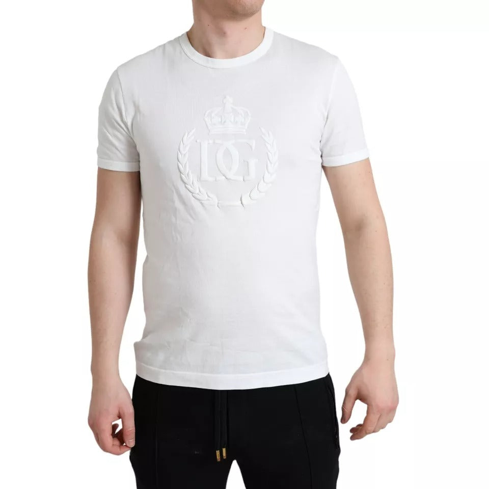 White Logo Embossed Crew Neck Short Sleeves T-shirt