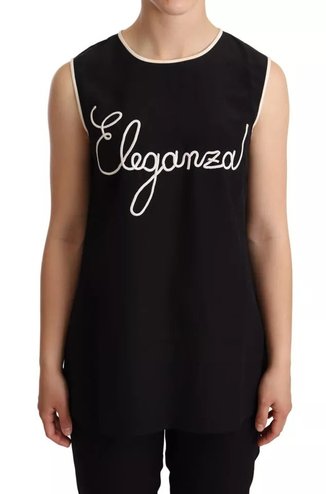 Black Silk Eleganza Print Sleeveless Tank Top