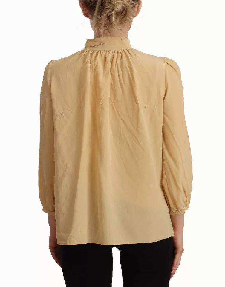 Mustard Ascot Collar Shirt Silk Blouse Top