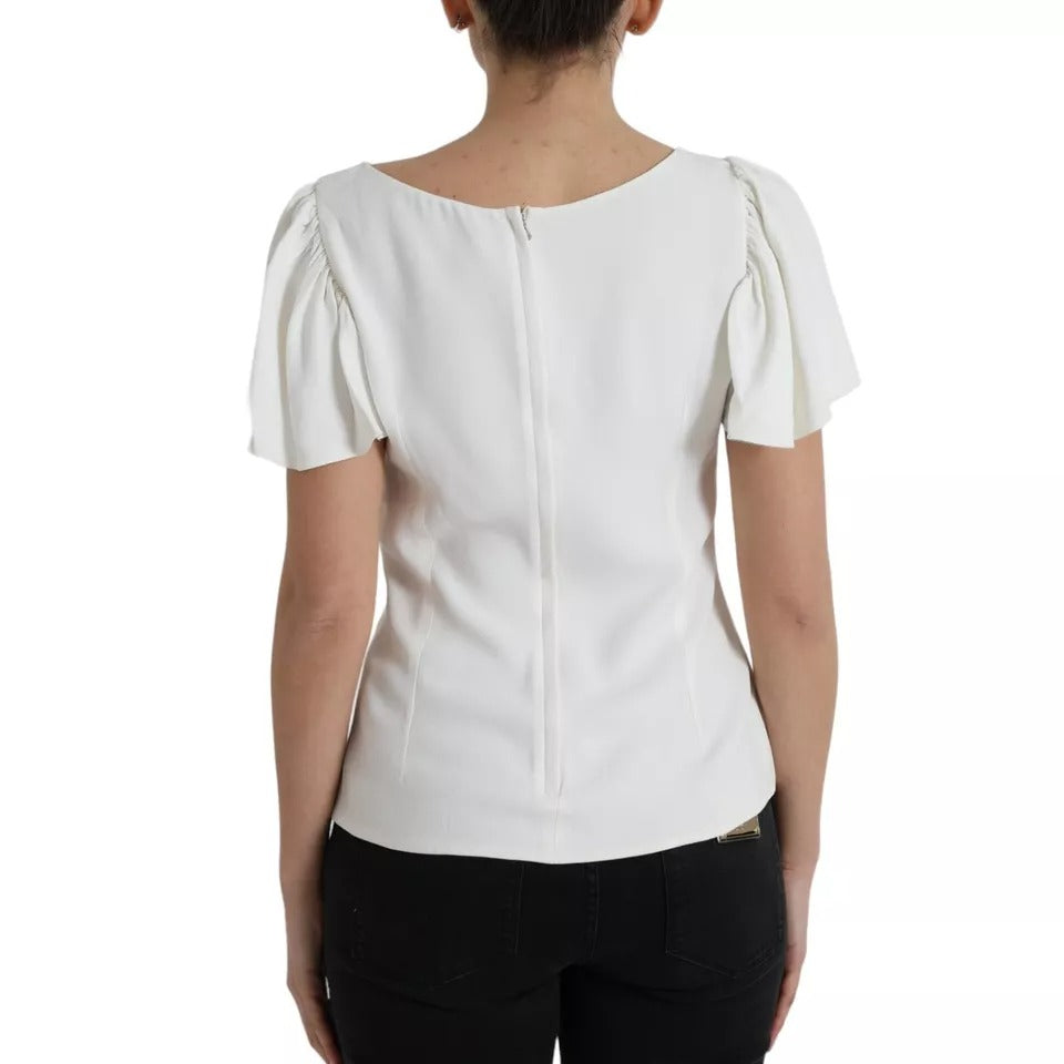 White Viscose Round Neck Short Sleeves Top