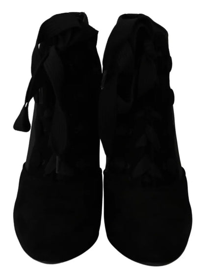 Black Suede Stretch Ankle Boots Booties Shoes