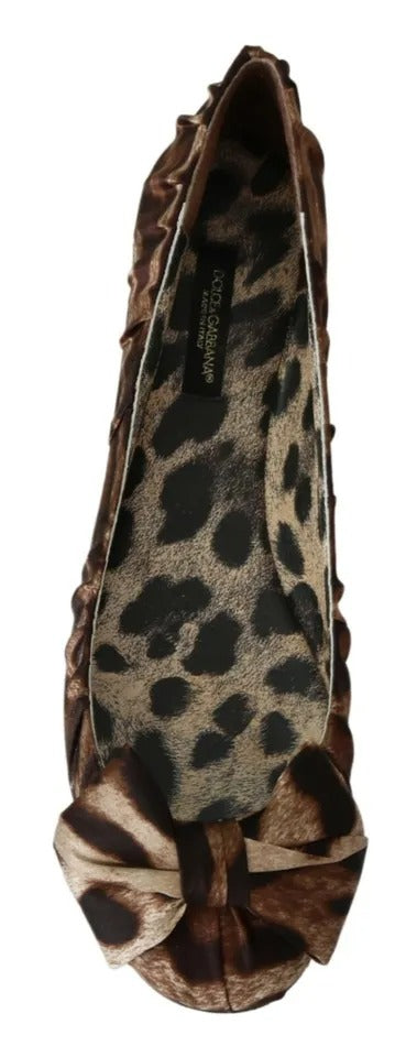 Brown Leopard Silk Ballerina Flats Shoes