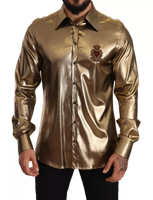 Metallic Gold DG Embroidered Crown Silk Top Shirt