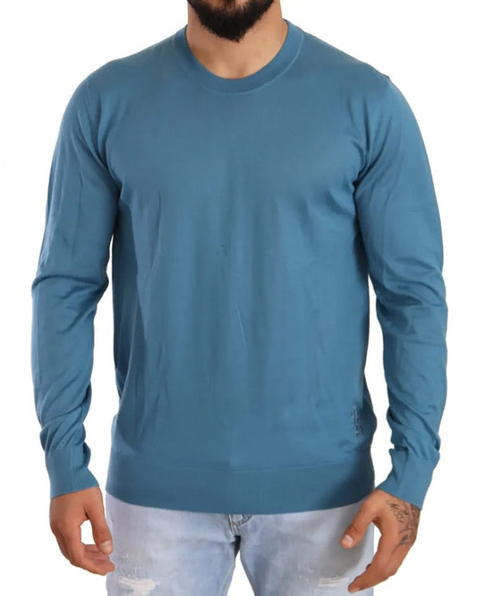 Blue Cashmere Crewneck Pullover Logo Sweater