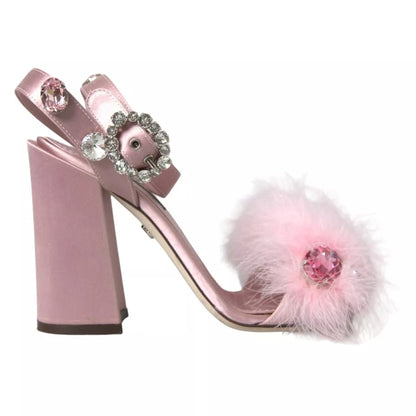 Pink Turkey Feather Crystal Sandals Shoes