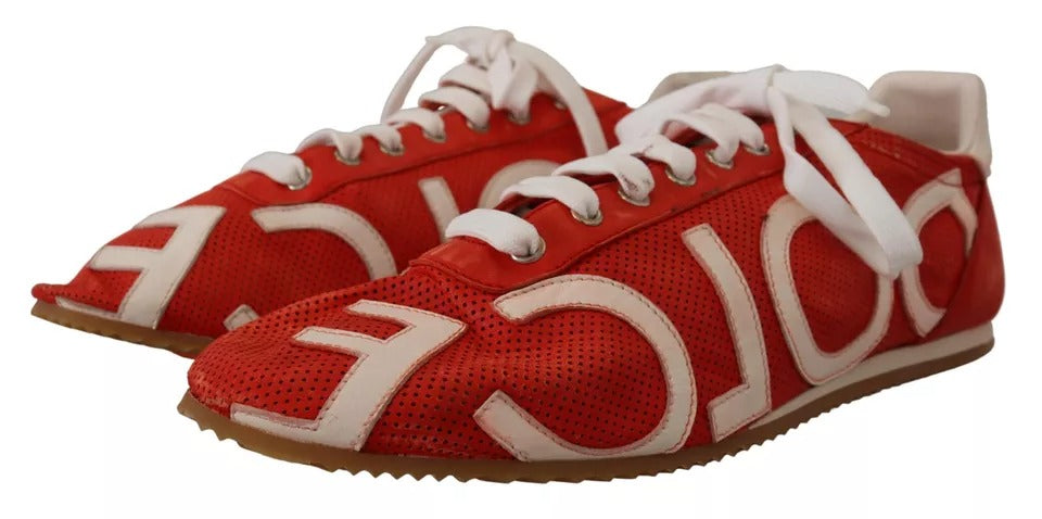 Red White Leather Mens Logo Casual Sneakers Shoes