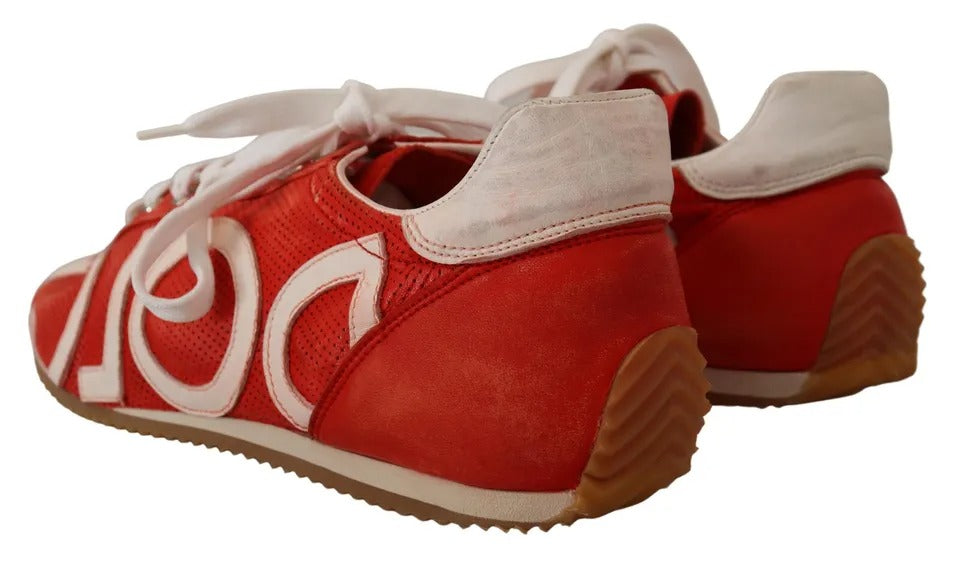 Red White Leather Mens Logo Casual Sneakers Shoes