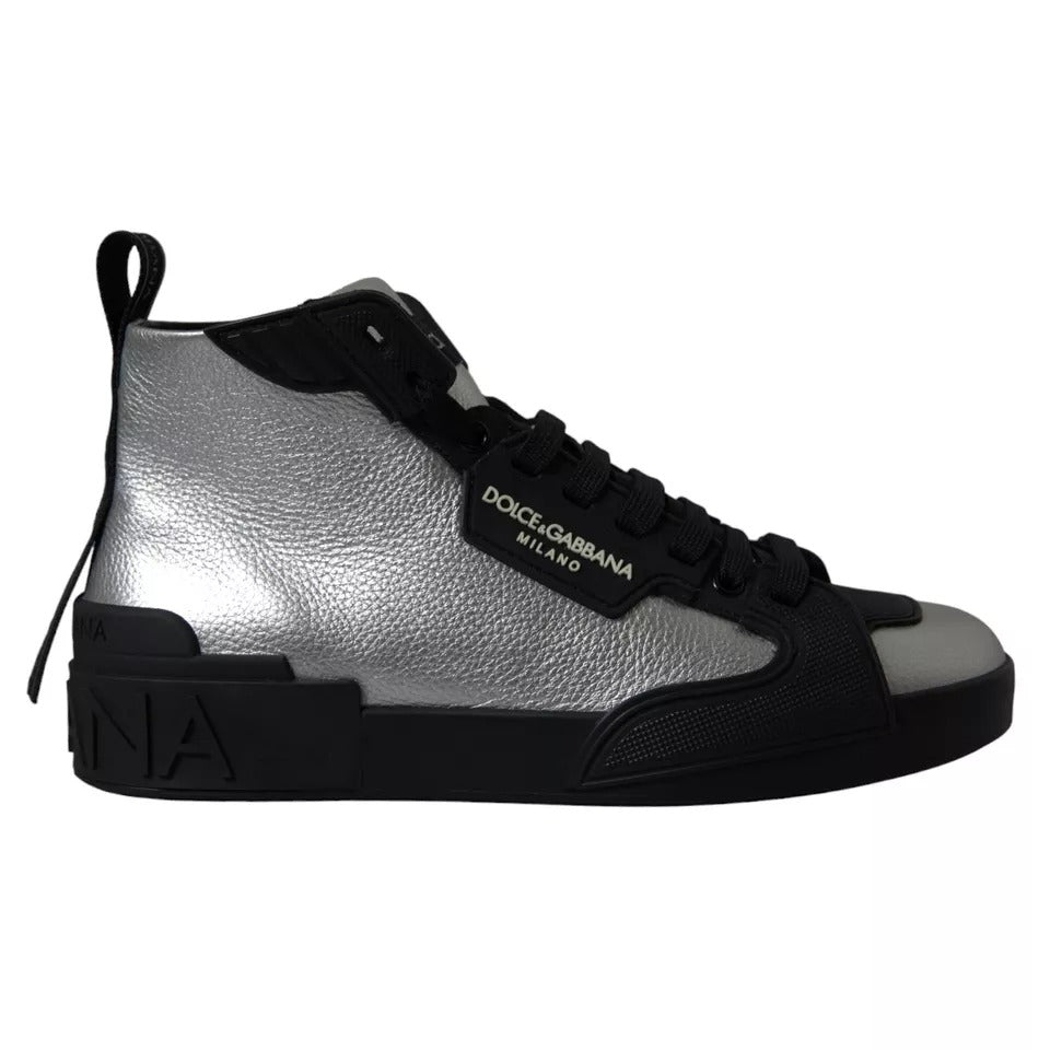 Black Silver Logo Mid Top Men Sneakers Shoes