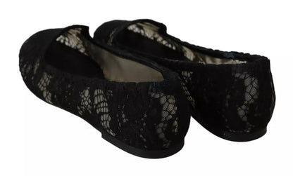 Black Floral Lace Loafers Flats Shoes