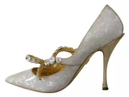 White Crystal Bow Pearl Mary Jane Pumps Shoes