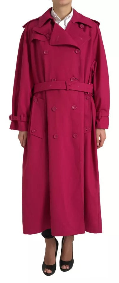 Dark Pink Double Breasted Trench Coat Jacket