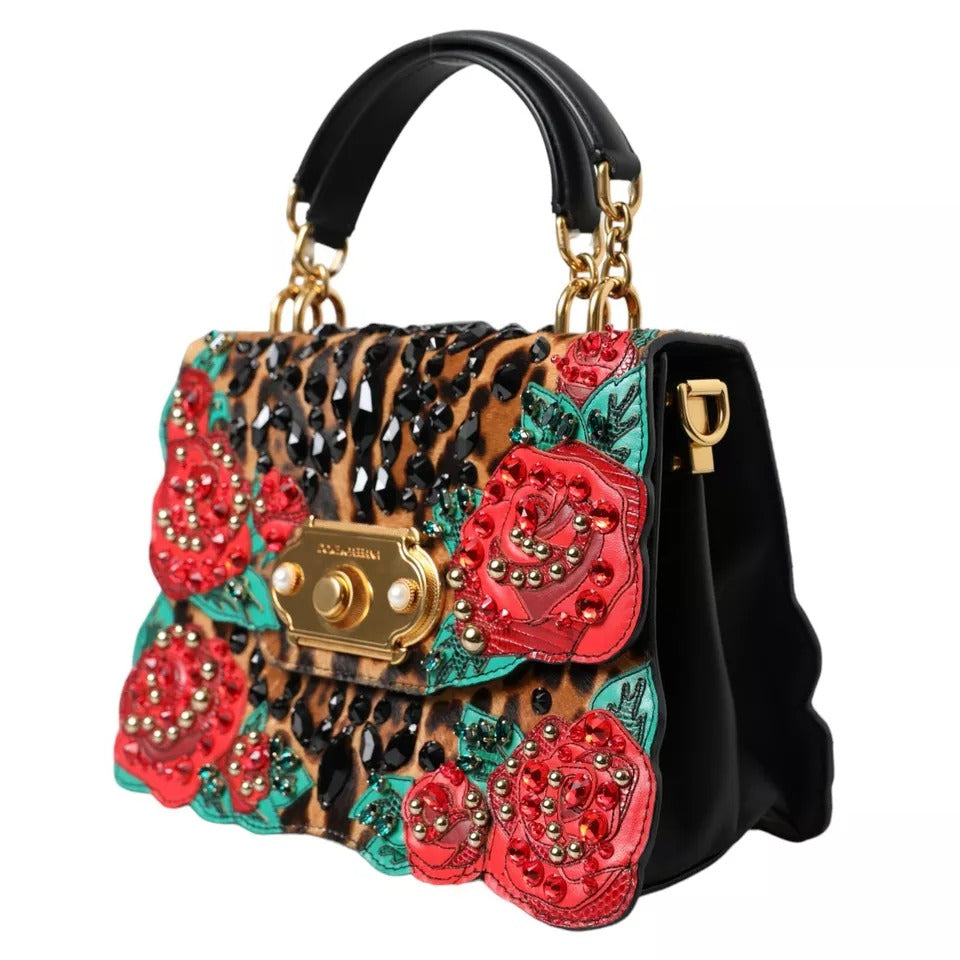 Multicolor Leopard Crystal Roses WELCOME Fur Bag