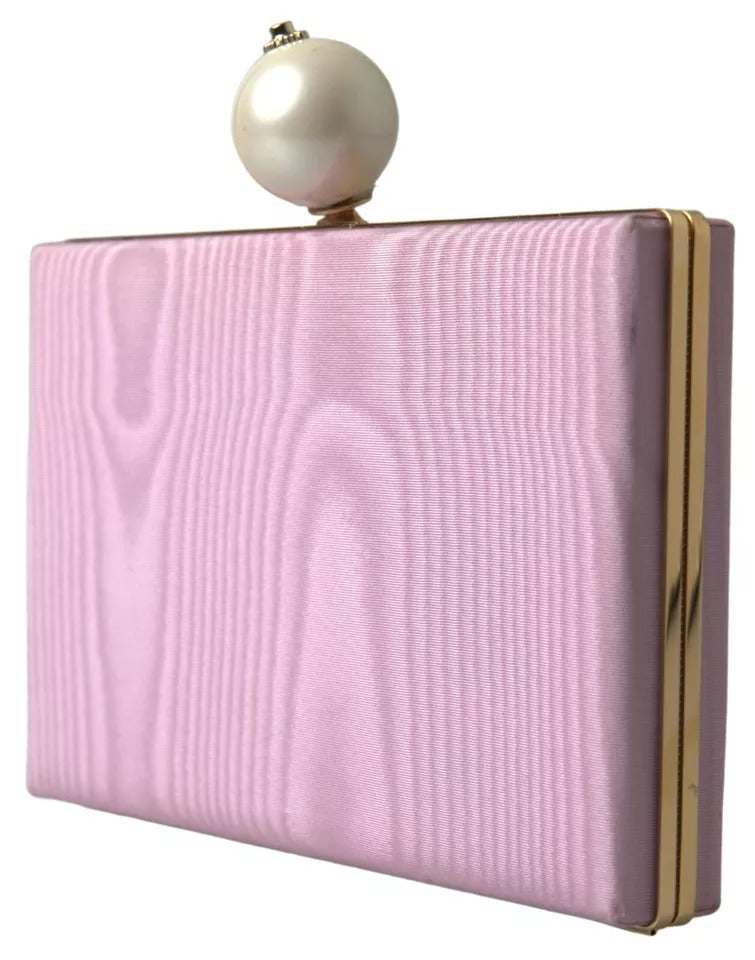 Pink Silk Gold Frame Clutch Evening Party Purse Bag