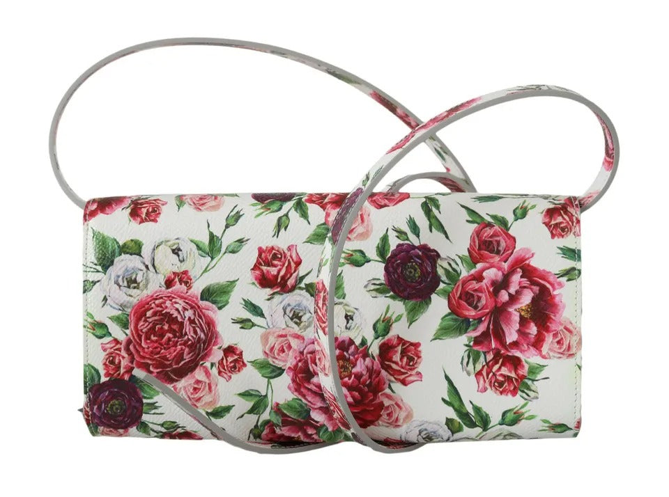 White Purse Clutch Floral Roses Leather Cross Body Bag