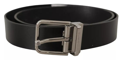 Black Calf Leather Logo Engraved Metal Buckle Belt