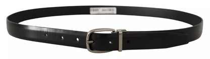 Black Classic Leather Chrome Metal Buckle Belt